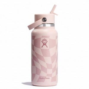 Hydro Flask 32 oz Wide Mouth with Flex Straw Cap Checkered Ecru | 3406172-PQ